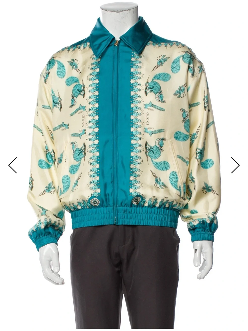 Gucci Teal and Cream Silk-Blend Printed Bomber